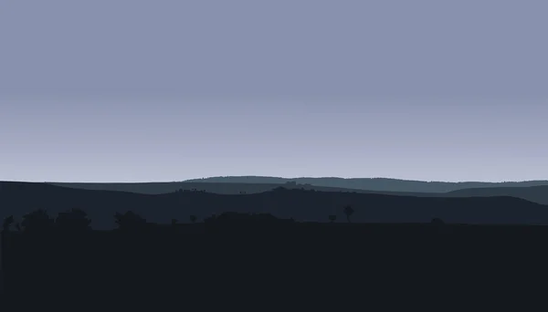 Panorama con colline, boschi e cielo grigio invernale o autunnale - vettore — Vettoriale Stock