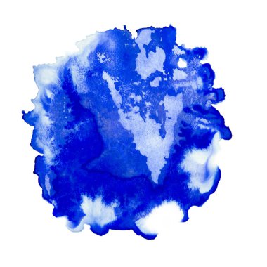 İzole üzerinde beyaz arka plan, sanatsal dekorasyon veya arka plan renk mavi splash suluboya el boyalı