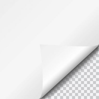 Gerçekçi vektör çizim şeffaf arka plan ile beyaz kağıt köşesi kıvrılmış