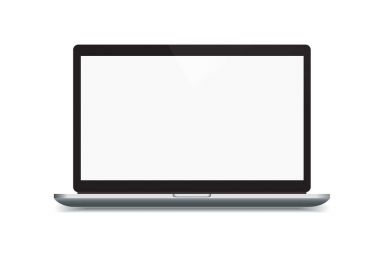 Siyah ve gümüş metal laptop beyaz arka plan üzerinde izole açık boş ekran ile gerçekçi vektör çizim