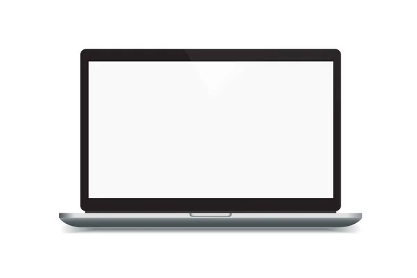 Realistic vector illustration of metal black and silver laptop with open blank display isolated on white background — Stock Vector