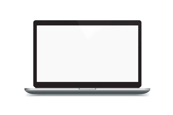 Ilustração vetorial realista de metal laptop preto e prata com display em branco aberto isolado no fundo branco —  Vetores de Stock