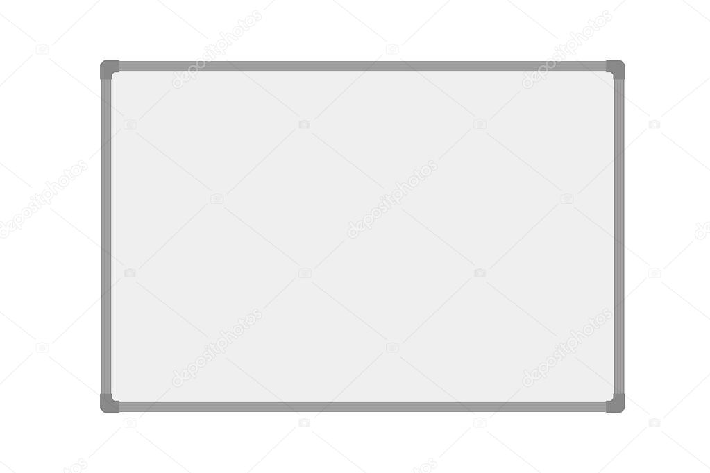 Realistic vector illustration of blank whiteboard with aluminum frame, isolated on white background