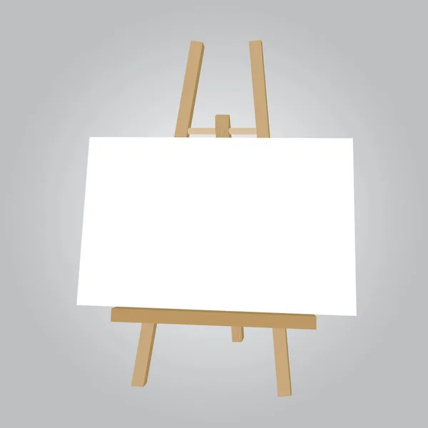 Vector illustration of wooden easel with blank white paper, isolated on grey background — Stock Vector