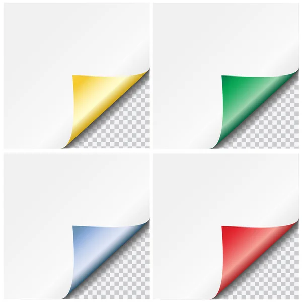 Set of colorful vector paper curled corners isolated on transparent background — Stock Vector