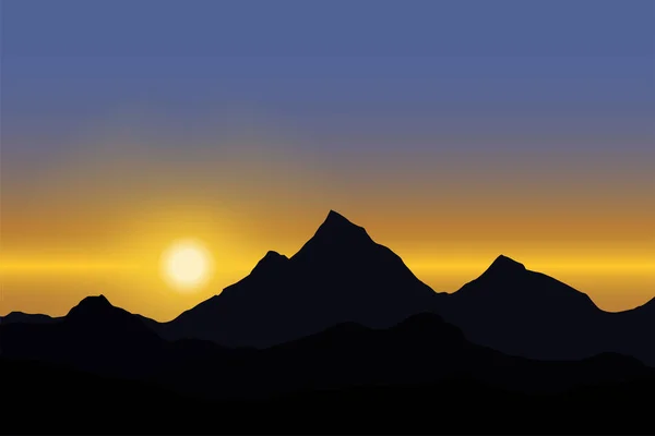 Vista panorâmica do nascer do sol sobre a paisagem montanhosa sob o céu azul - vetor — Vetor de Stock