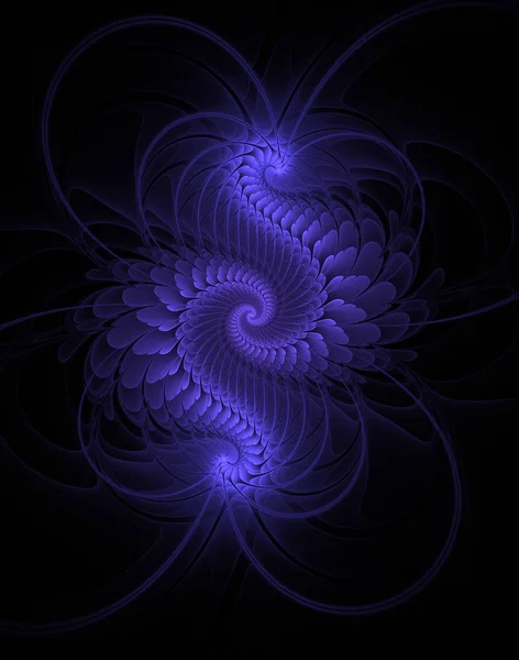 Fraktale abstrakte Darstellung einer blauen Spirale auf schwarzem Hintergrund — Stockfoto
