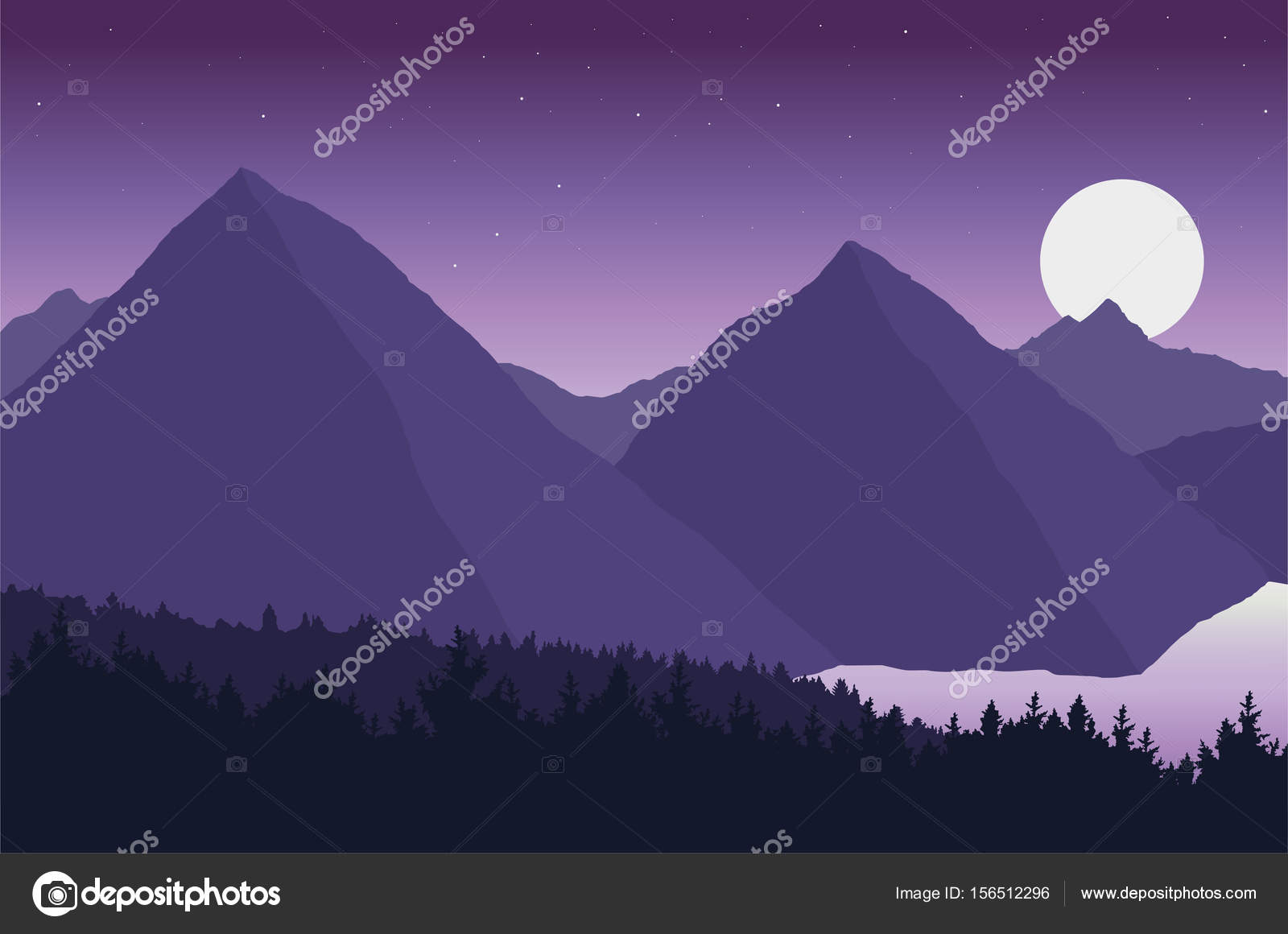 Vue De Paysage De Montagne Avec La Forêt Et Le Lac Sous Le