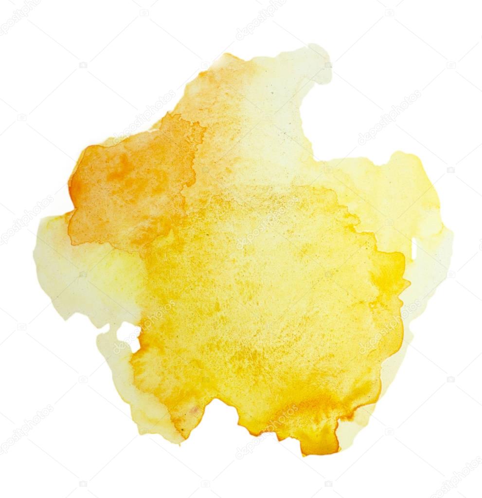 Color, yellow splash watercolor hand painted isolated on white background, artistic decoration or background