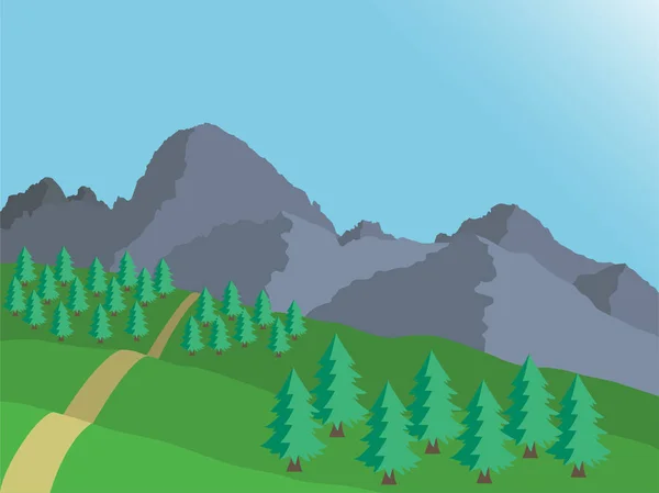 Cartoon-Ansicht der Berglandschaft der hohen Tatra in der Slowakei mit Nadelbäumen unter blauem Himmel - Vektor — Stockvektor