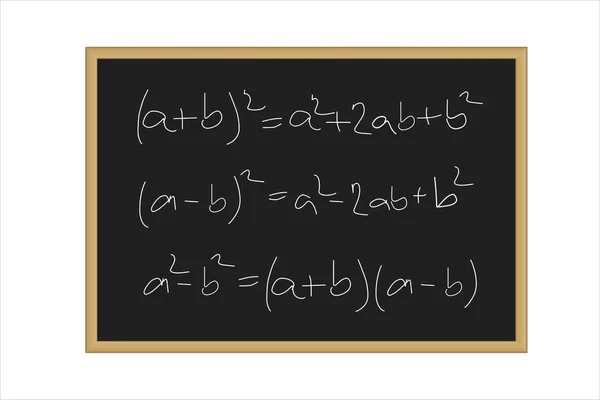 Bir kara tahta üzerinde beyaz bir arka plan izole tebeşir yazılmış matematiksel formüller ile gerçekçi vektör çizim — Stok Vektör