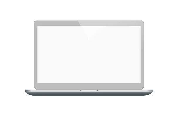 Ilustração vetorial realista de metal prata laptop com display em branco aberto isolado no fundo branco —  Vetores de Stock