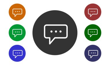 Yorumlar Web siteleri ve Forumlar ve e-shop bir düğme ve bir resim kabarcıklar içeren renkli dairesel simgeler kümesi beyaz arka plan üzerinde - izole vektör