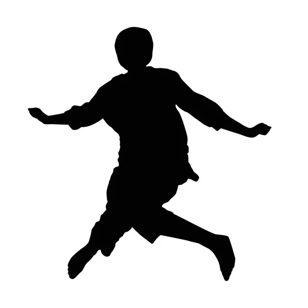 Silhuetas pretas de uma menina pulando com o cabelo fluindo isolado no fundo branco - vetor — Vetor de Stock