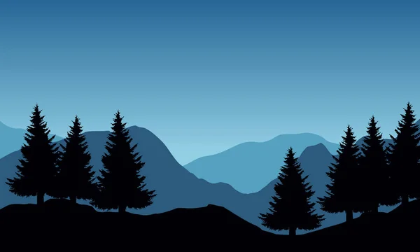 Панорамная векторная иллюстрация горного ландшафта с деревьями — стоковый вектор