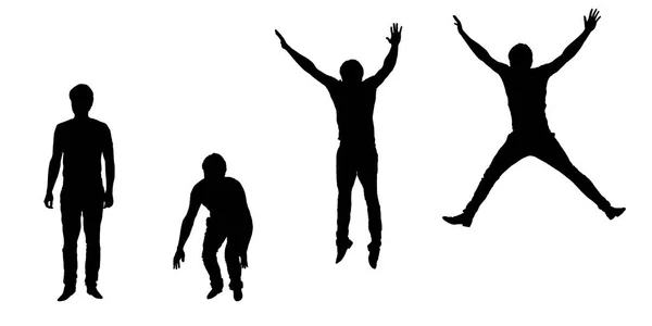 Ensemble de silhouettes vectorielles de jeune homme sautant, isolé sur un coup de fouet — Image vectorielle