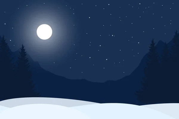 Realistic vector illustration of winter night mountain landscape — Stock Vector