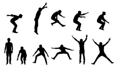 Vector silhouettes gencin hareket ve atlama kümesi