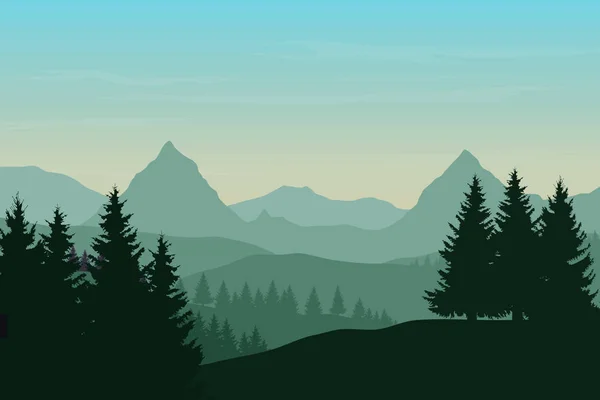 Illustration vectorielle plate d'un paysage de montagne panoramique — Image vectorielle