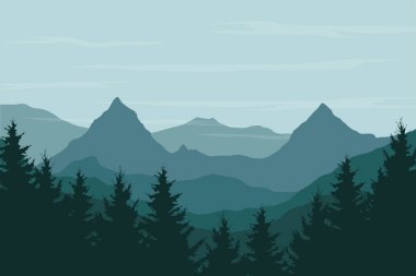 Bir dağ manzara panoramik vektör çizim