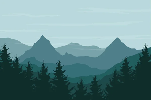 Ilustración vectorial panorámica de un paisaje de montaña — Vector de stock