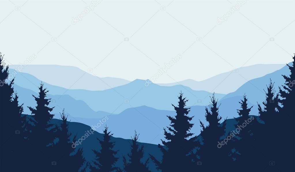 Panoramic view of winter mountain landscape with forest