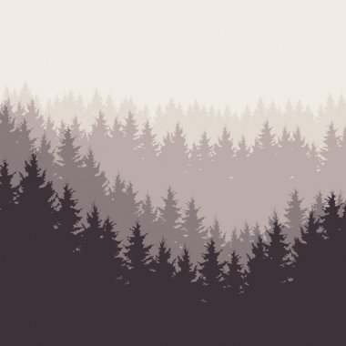 Bir orman katmanlı gri bir gökyüzü altında kare vektör çizim