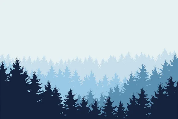 Biru vektor ilustrasi hutan di musim dingin di bawah langit biru - Stok Vektor
