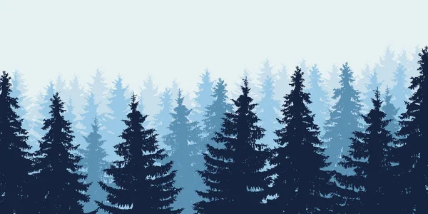 Blue realistic vector illustration of forest in winter — Stock Vector