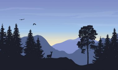 Dağ manzarası ile orman gerçekçi vektör çizim