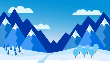 Kış dağ manzarası - düz tasarım vektör çizim