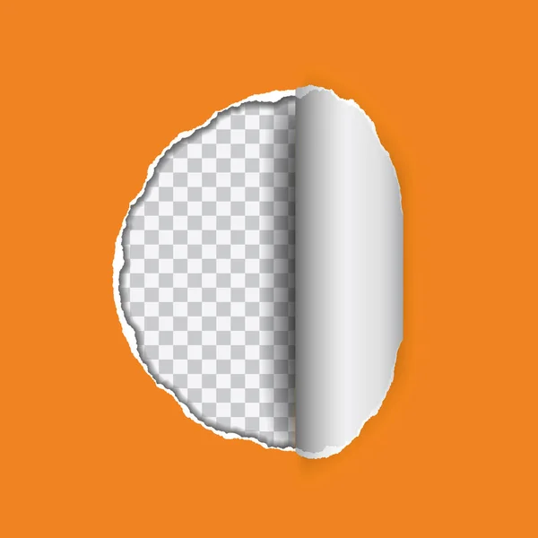 Vektorové ilustrace realistické oranžové roztrženého papíru s zaoblený okraj na průhledné pozadí s rámečkem pro text — Stockový vektor