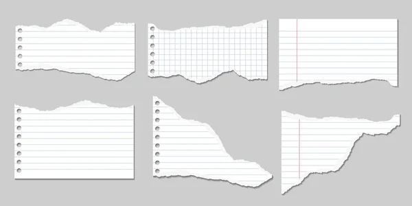 Zestaw wektorowe ilustracje poszarpane strony notebook papier linii i plac z cieni — Wektor stockowy
