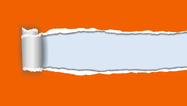 Vektorové ilustrace realistické oranžové roztrženého papíru s zaoblený okraj na modrém podkladu s rámečkem pro text — Stockový vektor