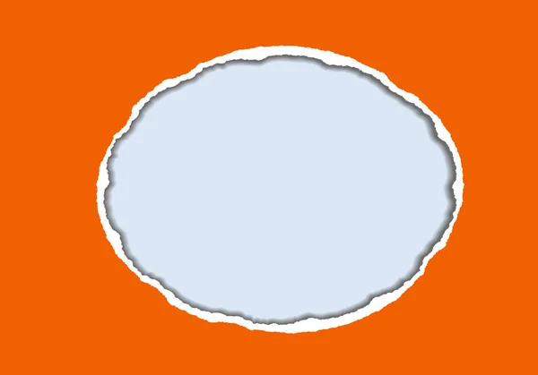 Vektor realistisk illustration av orange pappersrevor med skugga och cirkulärt formade hål på blå bakgrund med ram för text — Stock vektor