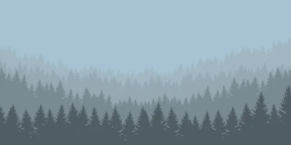 Ilustración vectorial panorámica de un bosque bajo un cielo gris nublado, en capas — Vector de stock