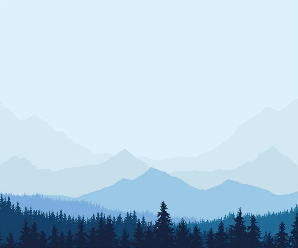 Vista panorámica del paisaje montañoso invernal con bosque y con espacio para el texto, ilustración vectorial — Archivo Imágenes Vectoriales