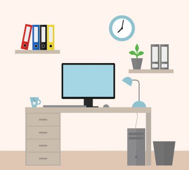 Bir ofis iş olarak ekipman ile vektör çizim bir Yöneticisi - düz tasarım