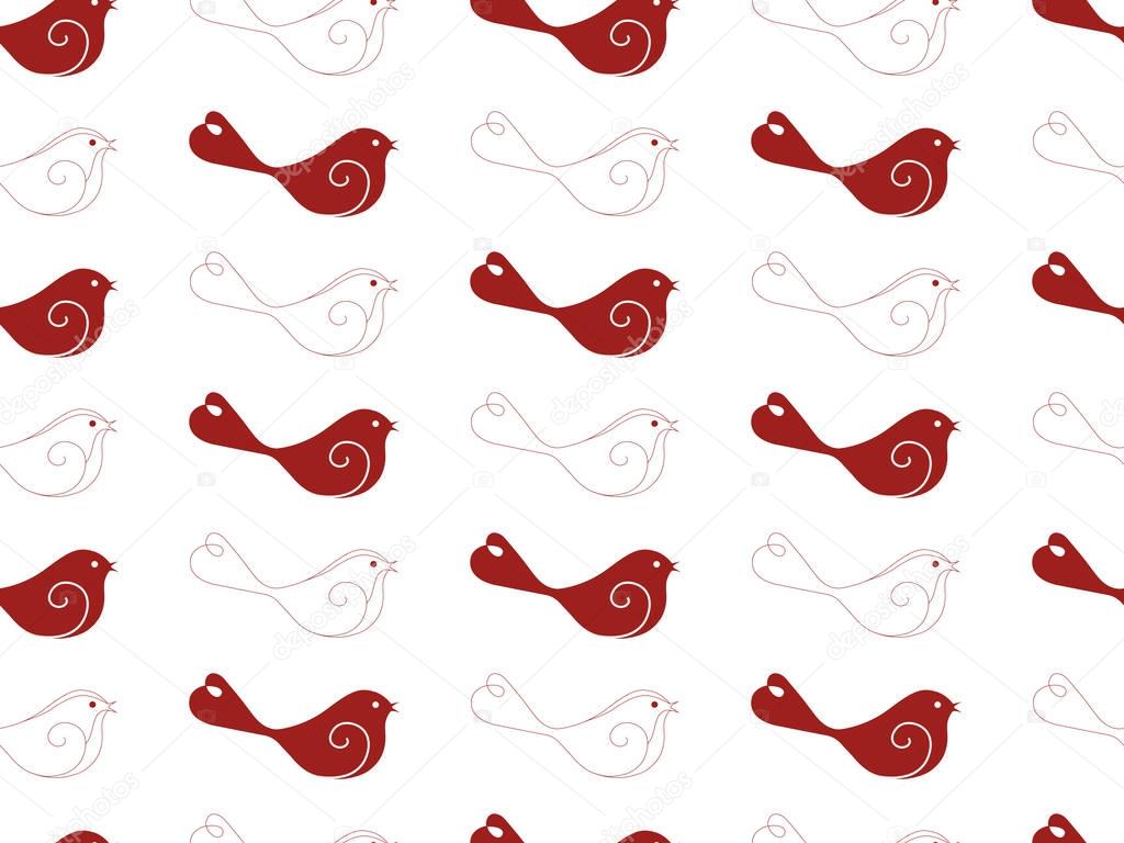 Hand drawn vector motifs of birds - Tit, isolated on white background - seamless pattern