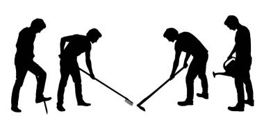 Gerçekçi siluetleri ile çalışma çiftçinin kümesi araçları, beyaz arka plan üzerinde - izole vektör