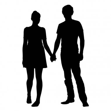 Gerçekçi siluet vektör genç adam ve kadın tutuşup -