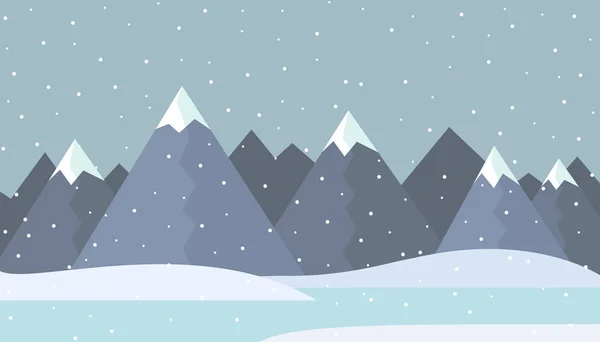 Ilustración de diseño plano de un paisaje de montaña de invierno con lago congelado y nieve - vector — Vector de stock