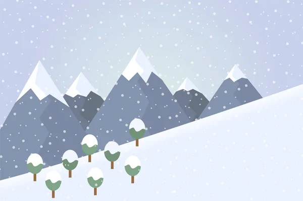 Flaches Design Illustration der winterlichen Berglandschaft mit Bäumen und Schnee - Vektor — Stockvektor