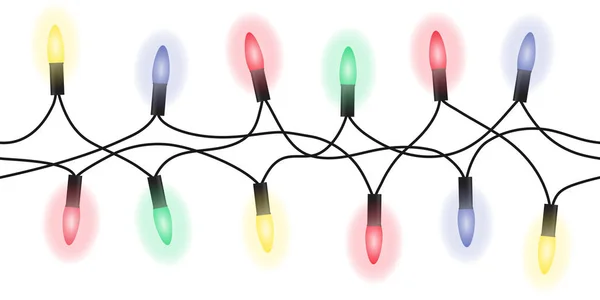 Guirnalda de conjunto de luz navideña sin costura vectorial aislada sobre fondo blanco — Archivo Imágenes Vectoriales