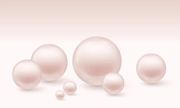 Set di perle rosa con riflesso e ombra isolato su sfondo rosa bianco - vettore — Vettoriale Stock