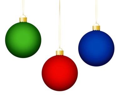 Parlak, renkli ayarlamak beyaz arka plan üzerinde izole Noel baubles asılı - vektör