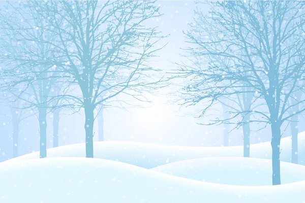 Vektor-Illustration des Winterwaldes mit Schnee und Nebel, geeignet als Weihnachtsgrußkarte — Stockvektor