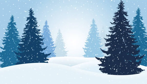 Vektoros illusztráció a téli erdő a hó és köd, alkalmas karácsonyi üdvözlőlap — Stock Vector