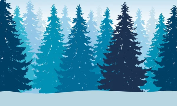 Ilustración vectorial del bosque de invierno con nieve y niebla, adecuada como tarjeta de felicitación de Navidad — Archivo Imágenes Vectoriales