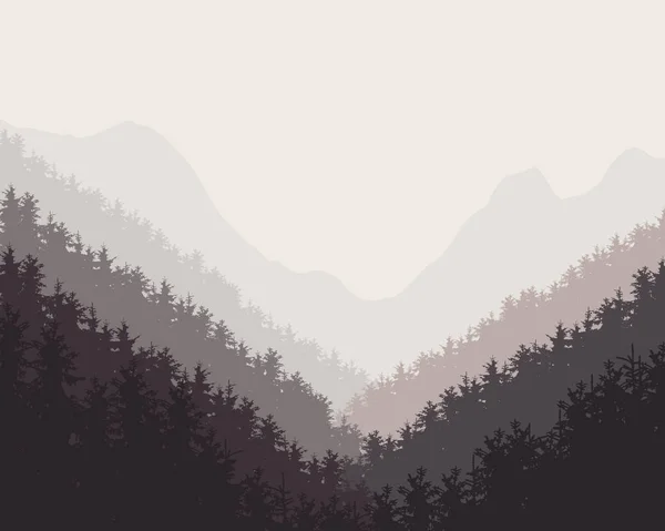 Ilustração retrô vetorial de uma floresta de inverno fundos nebulosos — Vetor de Stock